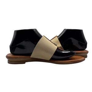 Italian Shoemakers Women 9.5 Brown Leather Slip On Thong Sandals Tan Gold Accent